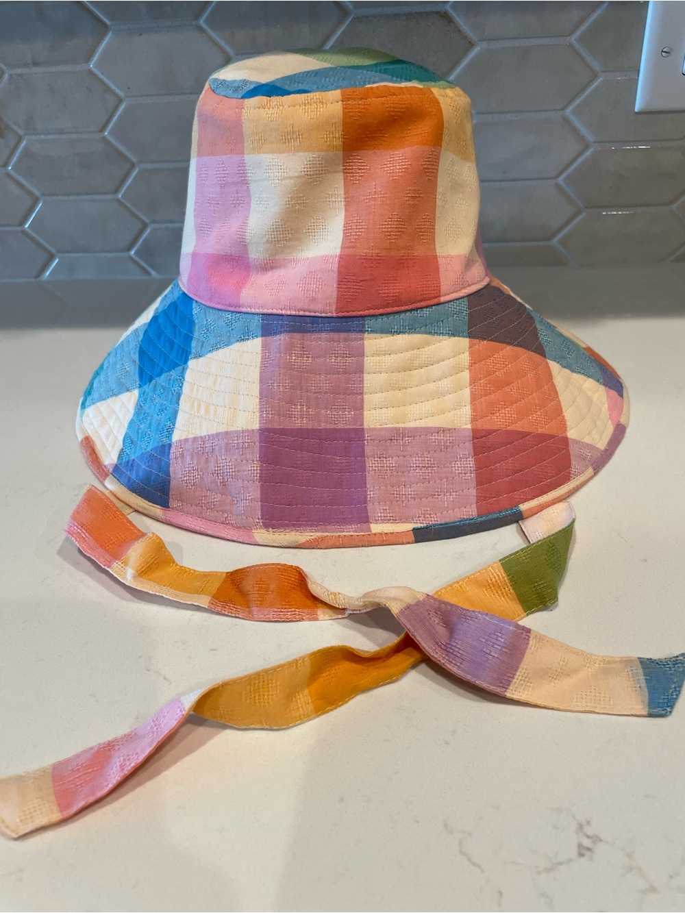 NWOT Sunshine Tienda Plaid Tie-Strap Bucket Hat
